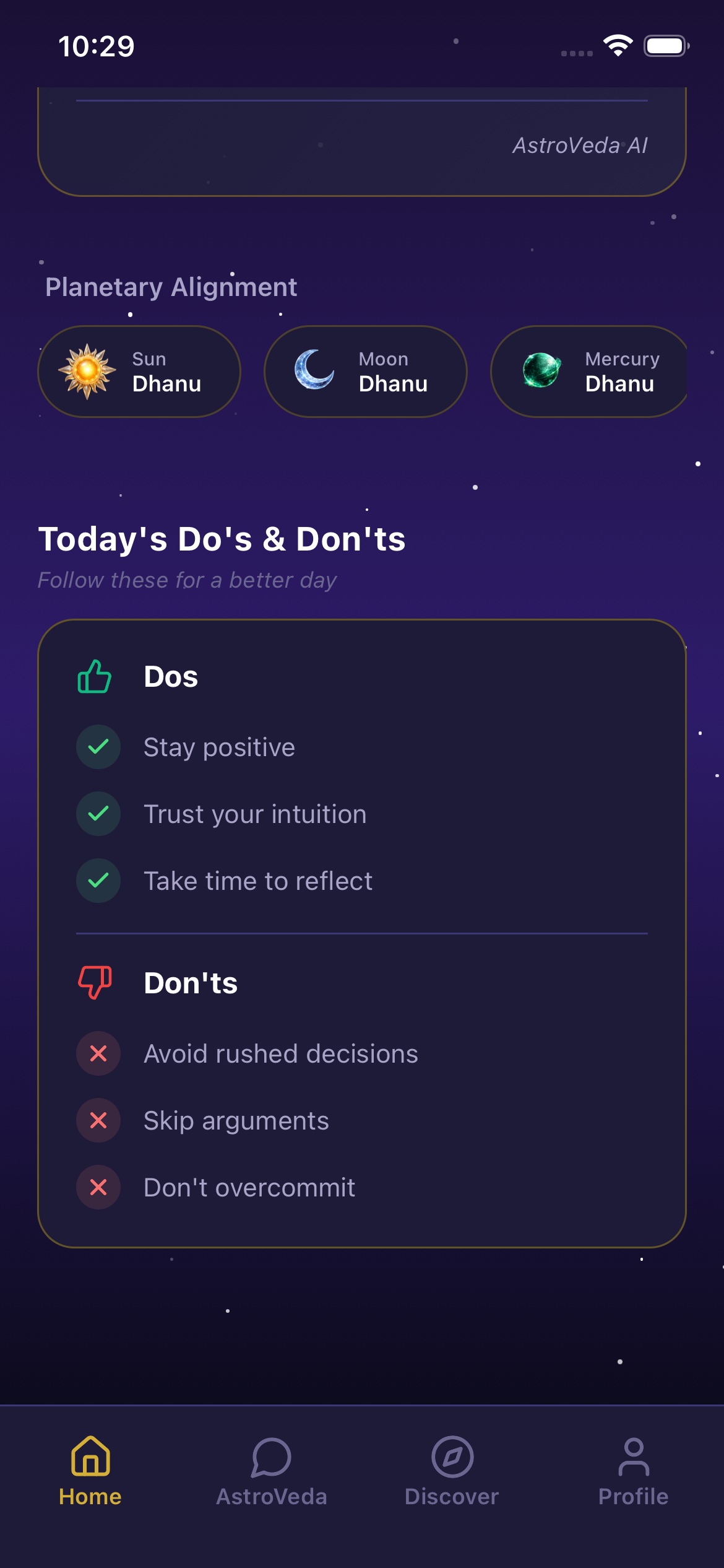 Daily horoscope screen