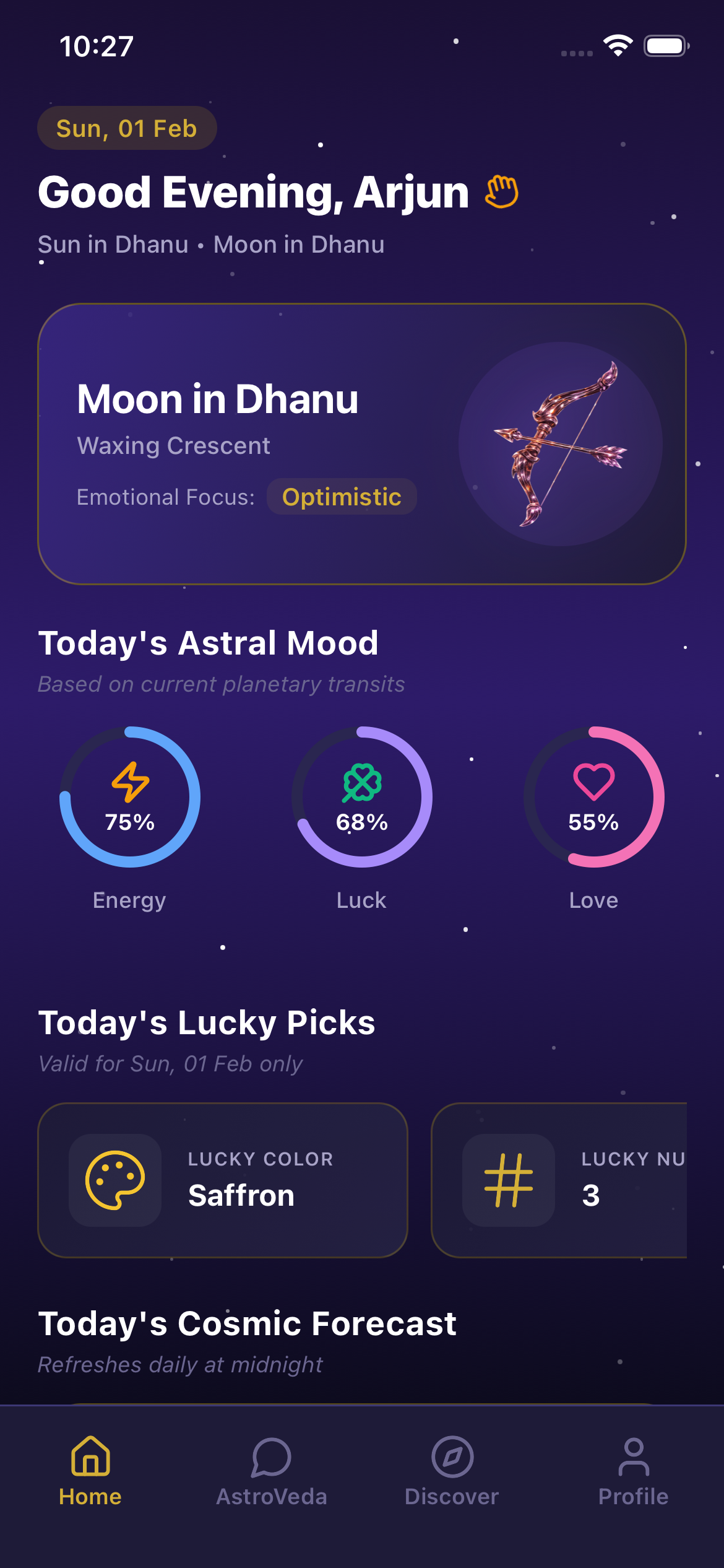 AstroVeda home screen